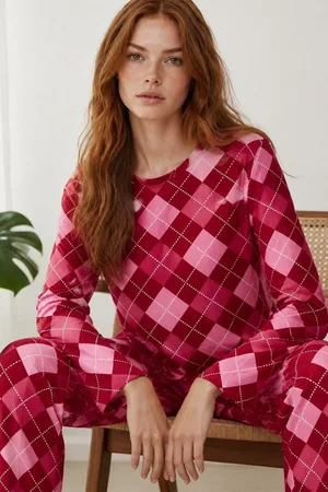 3'Lü Kadın Çizgili Regular Fit Pijama Takımı Pembe
