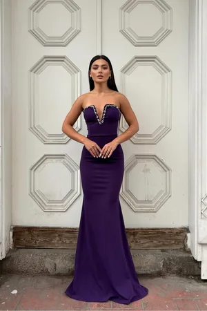 Krep Abiye Kesim Kumaş Balık Yaka Elbise V