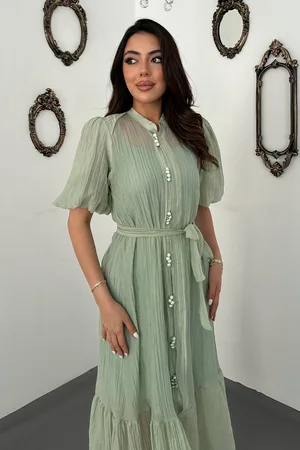 Mint Transparan İç Astarlı Elbise