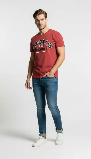 Brooklyn Vintage Baskılı Erkek Günlük T-Shirt Spor Kesim