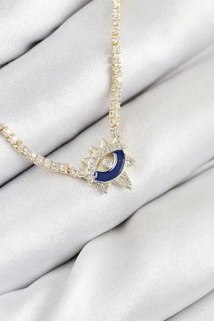 Pirinç Zirkon Taşlı Su Yolu Göz Model Gold Renk Kadın Kolye