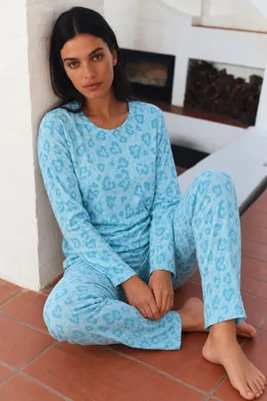 Kadın Desenli Uzun Kollu Rahat M.Yeşili Pijama Takımı Mint Yeşili