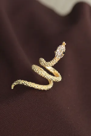 Adjustable Gold Color Zircon Stone Snake Ring