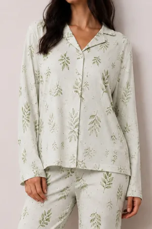 Kadın Düğmeli Kışlık Ev Çağla Yeşili Pijama Takımı