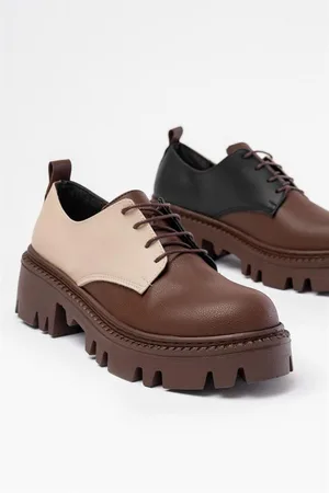 Kadın Casual Loafer Garni Günlük Tabanlı Bağcıklı Ayakkabı Ayakkabı Yüksek