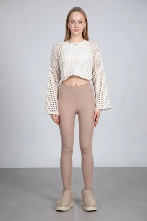 Ekru Ajurlu Crop Bluz - Ekru