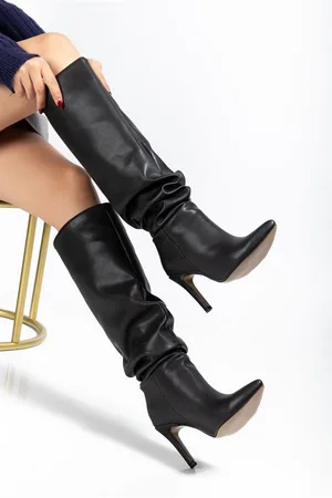 Kadın Günlük Uzun İnce Çizme Topuklu Körüklü