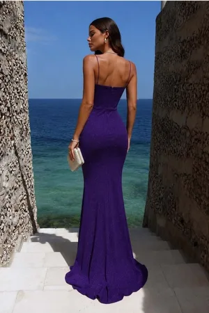 Kalp Yaka Taş Detaylı Abiye Elbise Maxi