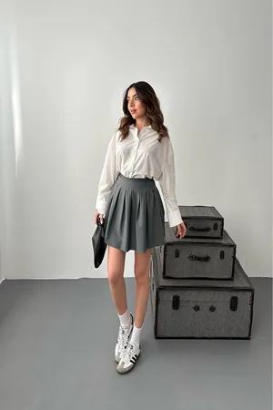 Gri Pilikaşe Mini Etek