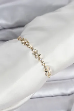 Gold Color Clover Model Zircon Stone Adjustable Women's Bracelet