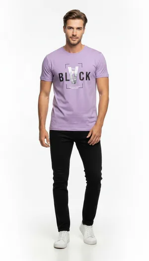 Erkek Tipografi Detaylı Modern T-Shirt