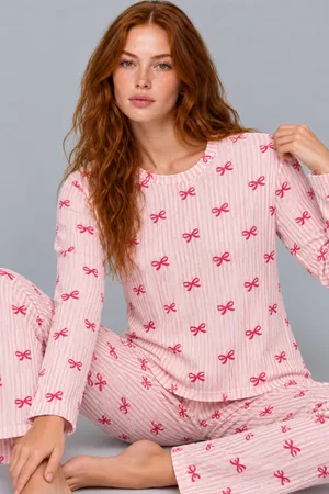 Kadın Çizgili Rahat Kalıp İkili Açık Pembe Pijama Takımı 4805