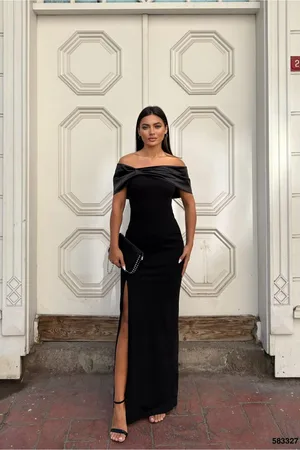 Carmen Yaka Detaylı Abiye Elbise Fiyonk
