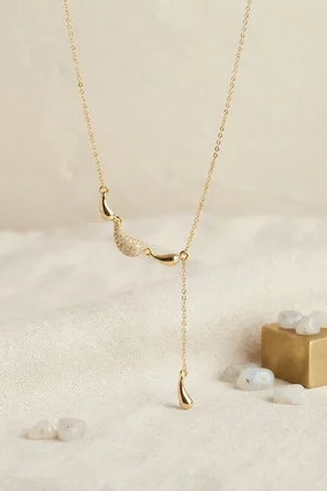 Pirinç Gold Renk Zirkon Taşlı Damla Model Kadın Kolye