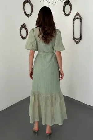Mint Transparan İç Astarlı Elbise