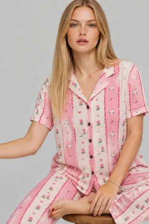 Kadın Kısa Kol Comfort Pembe Pijama Takımı 4738