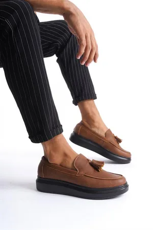 Erkek Casual Günlük Bağcıksız Ayakkabı Ayakkabı Püsküllü Sade Cilt