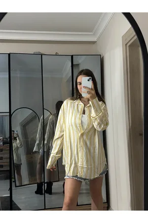 ZR Model Kalın Manşet Sarı Çizgili Gömlek