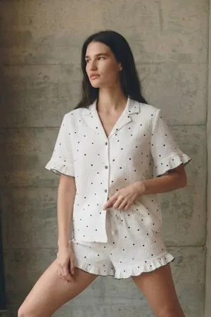 Kadın V Yaka Comfort Fit Beyaz Pijama Takımı