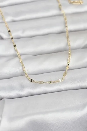 CM 14K Gold Renk Yassı Gemici Zincir Model 60 cm Kadın Kolye
