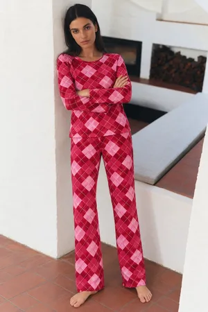 Kadın Çizgili Regular Şık Kırmızı Pijama Takımı