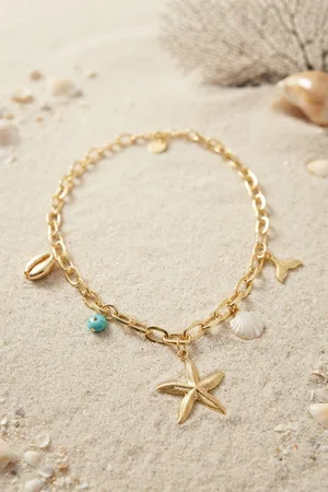 Starfish Charm Detailed Gold Color Chain Necklace