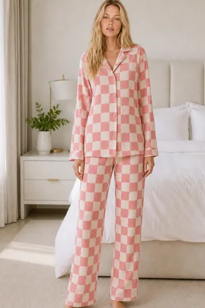 Kadın Casual Esnek Bol Pembe Pijama Takımı 4670
