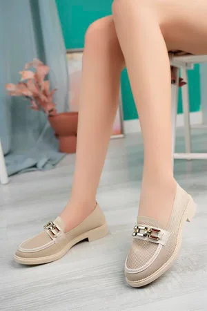 Kadın Casual Loafer Taban Günlük Ayakkabı Ayakkabı Kalın Zincir Tokalı Pu Topuklu Deri
