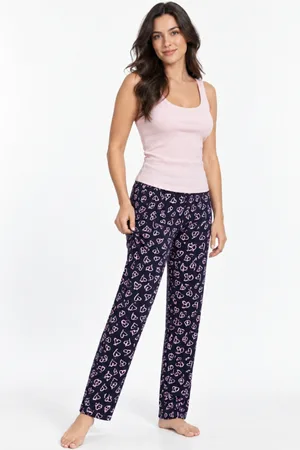 Kadın Trend Günlük Bluz Pembe Desenli Pijama Takımı