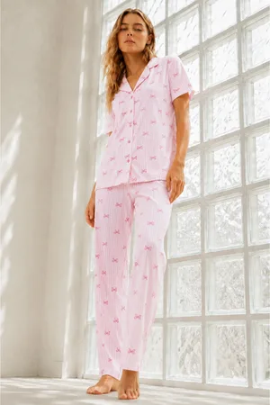Kadın Genç Loose İpliği Boyalı Pembe Pijama Takımı