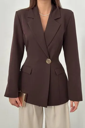Kahverengi Belden Oturtmalı Blazer Ceket