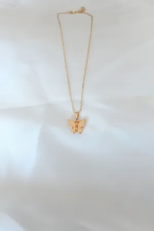 Gold Kaplama Sarı Renk Sedefli Kelebek Kolye