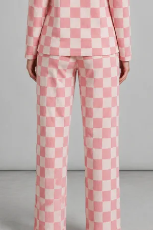 Kadın Çizgili Regular Fit Pembe Pijama Takımı 4691
