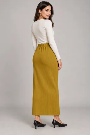 Beli Lastikli Fitilli Triko Uzun Etek Hardal