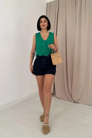 Yeşil Sıfır Kol Brode Bluz