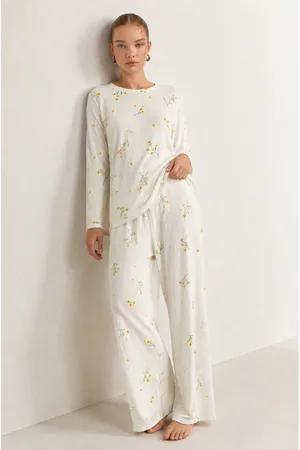 3'Lü Kadın Desenli Uzun Kollu Pijama Takımı Mint Yeşili