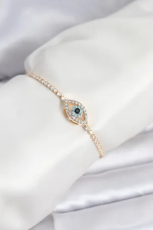 Göz Model Zirkon Taşlı Gold Renk Asansörlü Su Yolu Bileklik