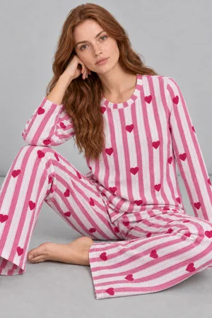 Kadın Kalpli Rahat Kalıp İkili Pembe Pijama Takımı 4768