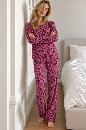 Kadın Çizgili Comfort Fit Lila Pijama Takımı