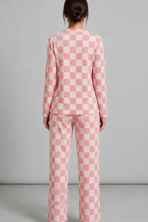 Kadın Çizgili Regular Fit Pembe Pijama Takımı 4691