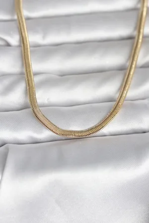 CM 14K Gold Renk Yassı Yılan Zincir Model 45 cm Kadın Kolye