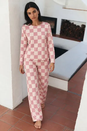 Kadın Çizgili Regular Şık Pembe Pijama Takımı