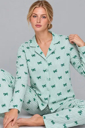 Kadın Kurdela Desenli Bol Yeşil Pijama Takımı 4799