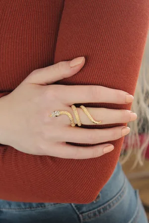 Adjustable Gold Color Zircon Stone Snake Ring