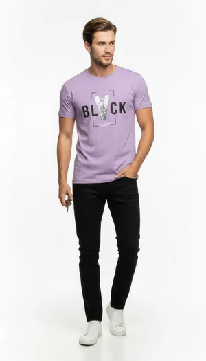 Erkek Tipografi Detaylı Modern T-Shirt