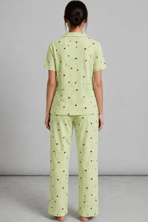 Kadın Kısa Kollu Rahat Yeşil Pijama Takımı 4732