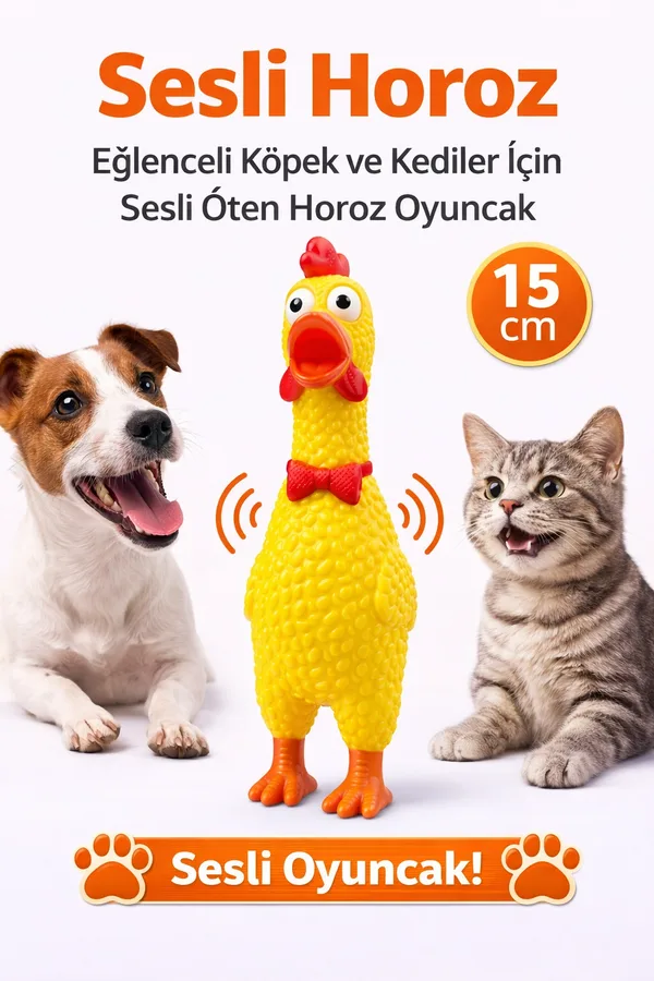 Sesli Horoz Eğlenceli Köpek ve Kediler İçin Sesli Öten Horoz Oyuncak 15 cm