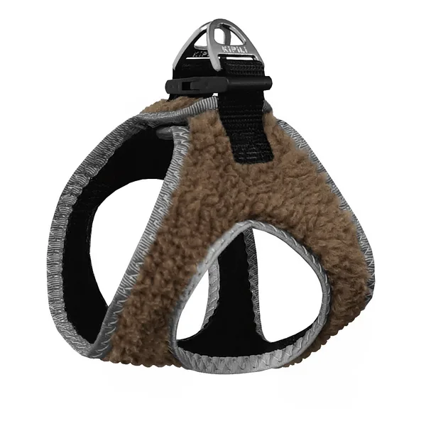 Üç Kilitli Kürklü Kedi Köpek Göğüs Tasması 20-24 cm -Small Taba