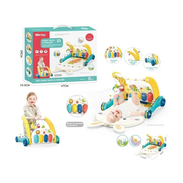 BIB6015 -Vardem Piyanolu 2 in 1 Bebek Yürüteci ve Tşan Desenli Mi Oyun Halısı