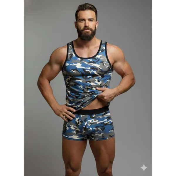 Erkek Kamuflaj Tank Top Boxer İç Çamaşır Takımı